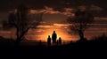 Silhouetted family embraces the beauty of nature and sunset