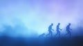 Silhouetted figures depict human evolution against a gradient blue background Royalty Free Stock Photo