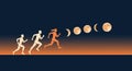 Silhouetted figures of three runners are set against a gradient sky transitioning from Royalty Free Stock Photo