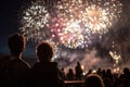 Silhouettes Watching Bokeh Fireworks Celebration Royalty Free Stock Photo