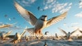 Silhouetted Flight: Birds Paint the Vast Blue Sky with Graceful Movement Royalty Free Stock Photo