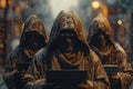 Silhouetted hacker team in cyber environment a metaphor for digital crimes and cyber attacks