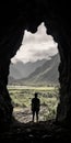 Silhouetted Man In Cave Archway: Lush Landscape Photography