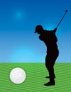 Silhouetted Man Golfing Illustration