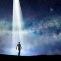 silhouetted man and lights of universe Royalty Free Stock Photo