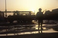 Silhouetted National Guard during 1992 riots, South Central Los Angeles, California Royalty Free Stock Photo