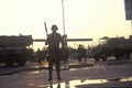 Silhouetted National Guard during 1992 riots, South Central Los Angeles, California Royalty Free Stock Photo