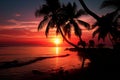 Silhouetted palm A tranquil beach scene with a palm tree Royalty Free Stock Photo