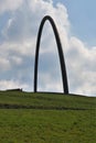 Silhouetted part of the large arches of the horizon observatory on the Hoheward heap. Designed to represent a modern take on