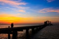 Silhouetted of people on the bridge Royalty Free Stock Photo