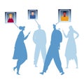 Silhouetted people with profile icons connected by lines. Social media concept with men and women. Networking and