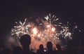 Silhouetted People Watching a Fireworks Display Royalty Free Stock Photo