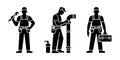 Silhouetted plumbing professionals Illustrations of workers with tools pipes and a toolbox Royalty Free Stock Photo