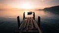 Silhouetted rowing boat on Lake Garda, Italy