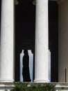 Silhouetted statue of Thomas Jefferson inside memorial in Washington DC Royalty Free Stock Photo