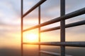 Metal Railings Framed Against Golden Sunset Sky. Minimalist Construction Detail Capturing Safety Element In Industrial Environme Royalty Free Stock Photo