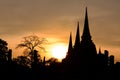 Silhouetted of Wat Phra Sri Sanphet sunset at sunset in Ayutthaya historic park, Thailand Royalty Free Stock Photo