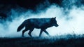 Silhouetted wolf walking in a misty night landscape Royalty Free Stock Photo