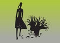Silhouetted woman and tree Royalty Free Stock Photo