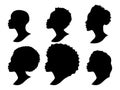 Silhouettes of African Americans. A set of womens profile silhouettes. Hair contour. Vector Royalty Free Stock Photo