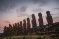 Silhouettes of Ahu Tongariki moai, Easter Island during the sunrise
