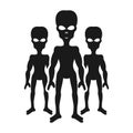 Silhouettes of aliens or invaders black object isolated on white background