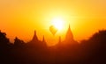 Silhouettes of ancient temples of Bagan historical site Myanmar