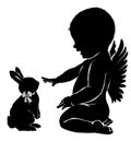 Silhouettes angel baby and Easter Bunny