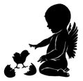 Silhouettes angel baby and Easter chick