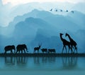 Animal silhouettes in mountains background Royalty Free Stock Photo