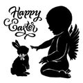 Silhouettes baby angel and bunny Happy Easter
