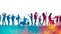 Silhouettes of a band performing on stage with a vibrant, colorful backdrop suggesting a live concert atmosphere Royalty Free Stock Photo