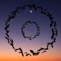 Silhouettes of bats Order Chiroptera form two concentric circle Royalty Free Stock Photo