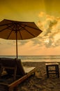 Silhouettes of beach umbrellas sunset and sky Royalty Free Stock Photo