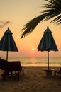 Silhouettes of beach umbrellas sunset and sky Royalty Free Stock Photo