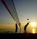 Silhouettes of beach volleyball players Royalty Free Stock Photo