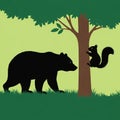 Ursus species, is walking on grass, while the squirrel, likely Royalty Free Stock Photo