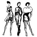 Silhouettes of beautiful slim girls dressed. Set of women silhouettes in different poses isolated on white background. Royalty Free Stock Photo