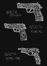 Silhouettes of beretta pistols