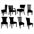 silhouettes of black chair furniture sets with various models and plain backgrounds Royalty Free Stock Photo