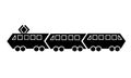 Silhouettes of black metro trams and trains with two cars isolated in white background. Vector icon flat simple style