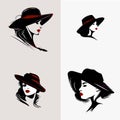 Silhouettes of black and white beautiful girls in hats. For your design or logo Royalty Free Stock Photo