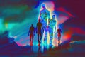 Silhouettes of blurred people at night, Psychedelic journey, near death experience - Generative AI