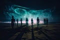 Silhouettes of blurred people at night, Psychedelic journey, near death experience - Generative AI