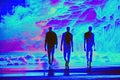 Silhouettes of blurred people at night, Psychedelic journey, near death experience - Generative AI