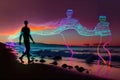 Silhouettes of blurred people at night, Psychedelic journey, near death experience - Generative AI Royalty Free Stock Photo