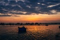 Silhouettes of boats for fishing on the sea in Vietnam Royalty Free Stock Photo