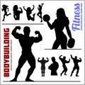 Silhouettes of Bodybuilders and Fitness Girls - Gym Vector Icon Set Royalty Free Stock Photo