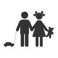 Silhouettes of a boy and a girl with a toy bear and a typewriter Royalty Free Stock Photo