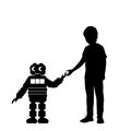Silhouettes boy and robot. School of Robotics